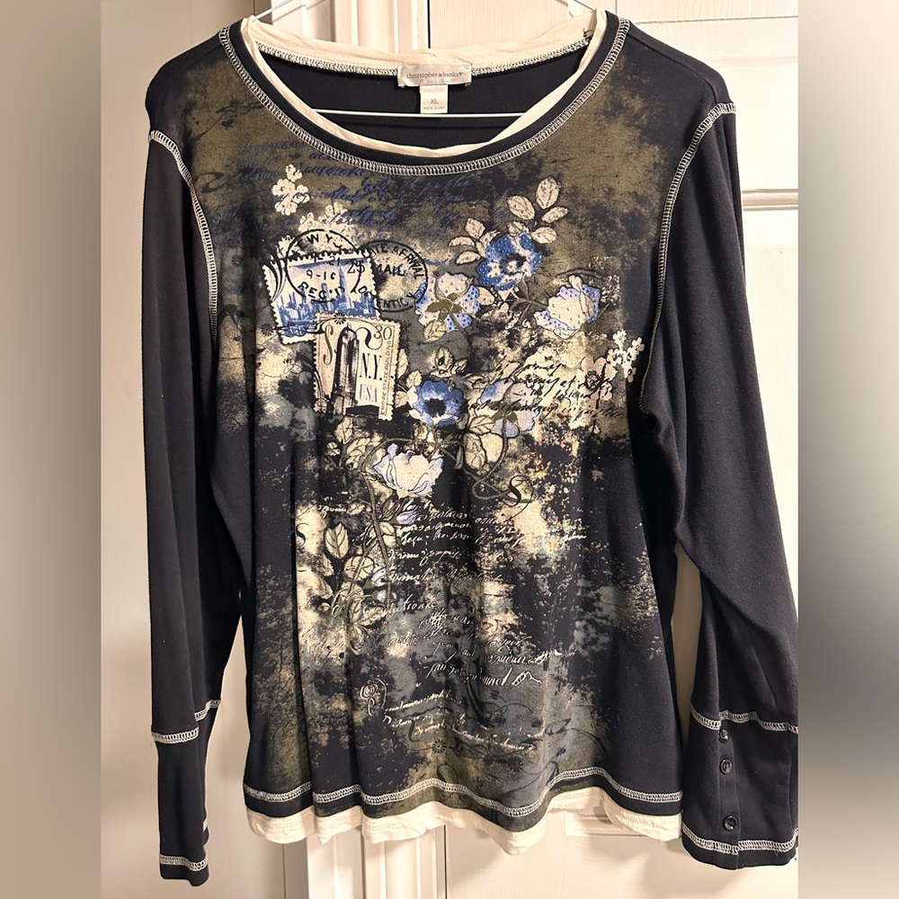 Christopher & Banks long sleeve embellished tshirt
